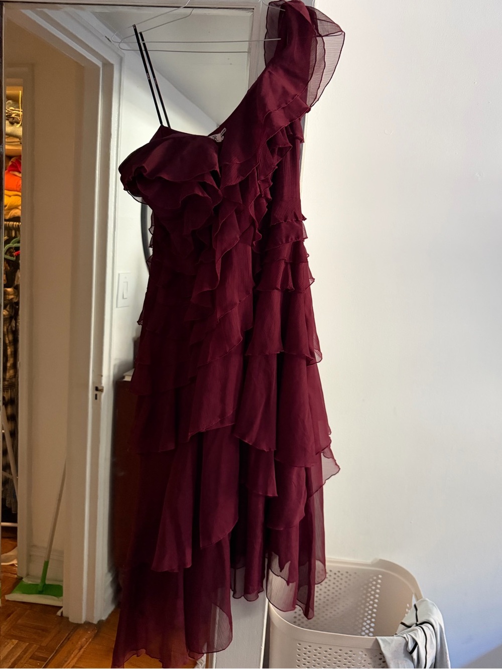Amur Emaline Chiffon Cascade Off-The-Shoulder Midi-Dress